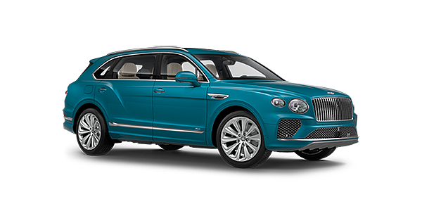 Bentley Qingdao Bentley Bentayga EWB Azure front side angled view in Topaz blue coloured exterior. 